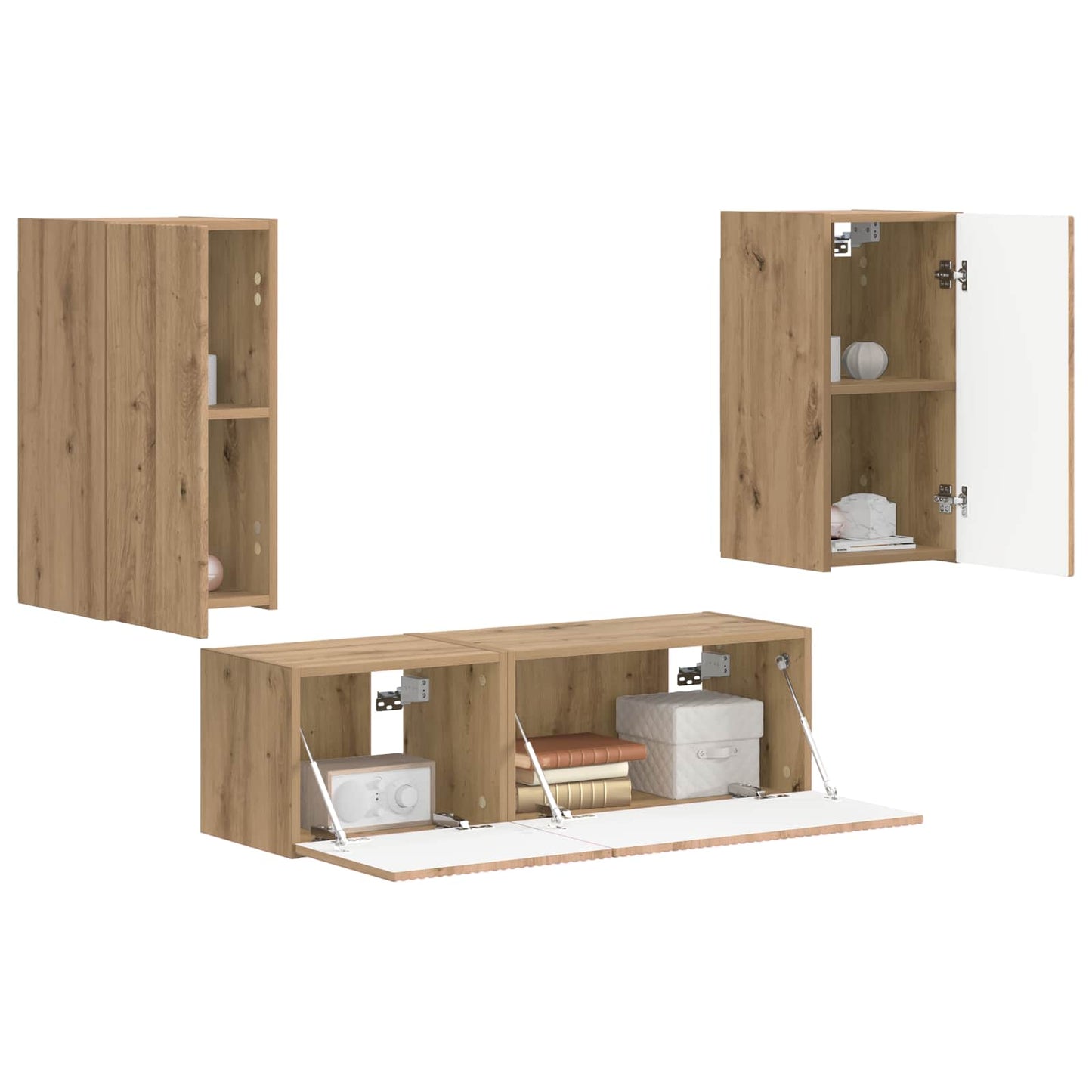 TV-Wandregal-Set Wandmontiert 4 pcs Artisan-Eiche Holzwerkstoff