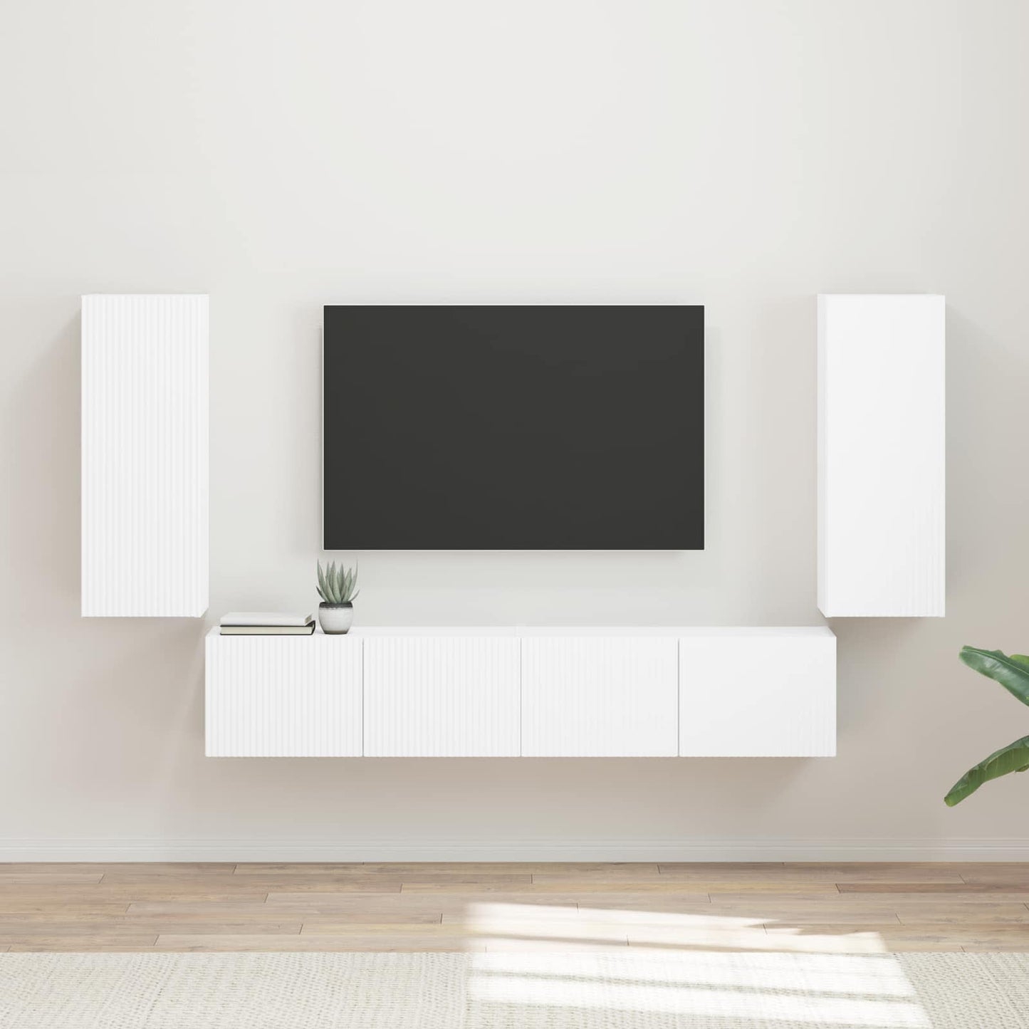 TV-Wandregal-Set Wandmontiert 4 pcs Weiß Holzwerkstoff