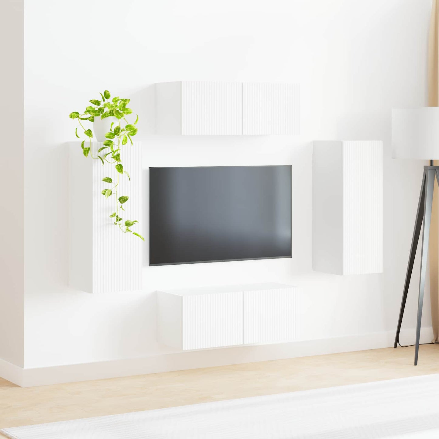 TV-Wandregal-Set Wandmontiert 4 pcs Weiß Holzwerkstoff