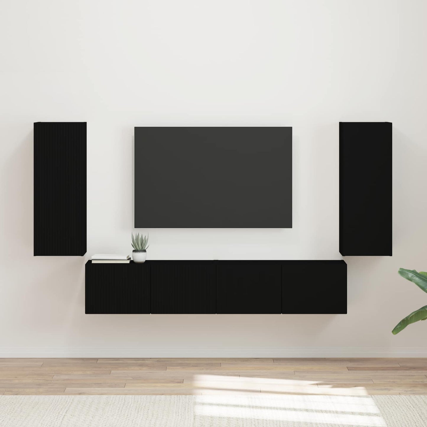 TV-Wandregal-Set Wandmontiert 4 pcs Schwarz Holzwerkstoff
