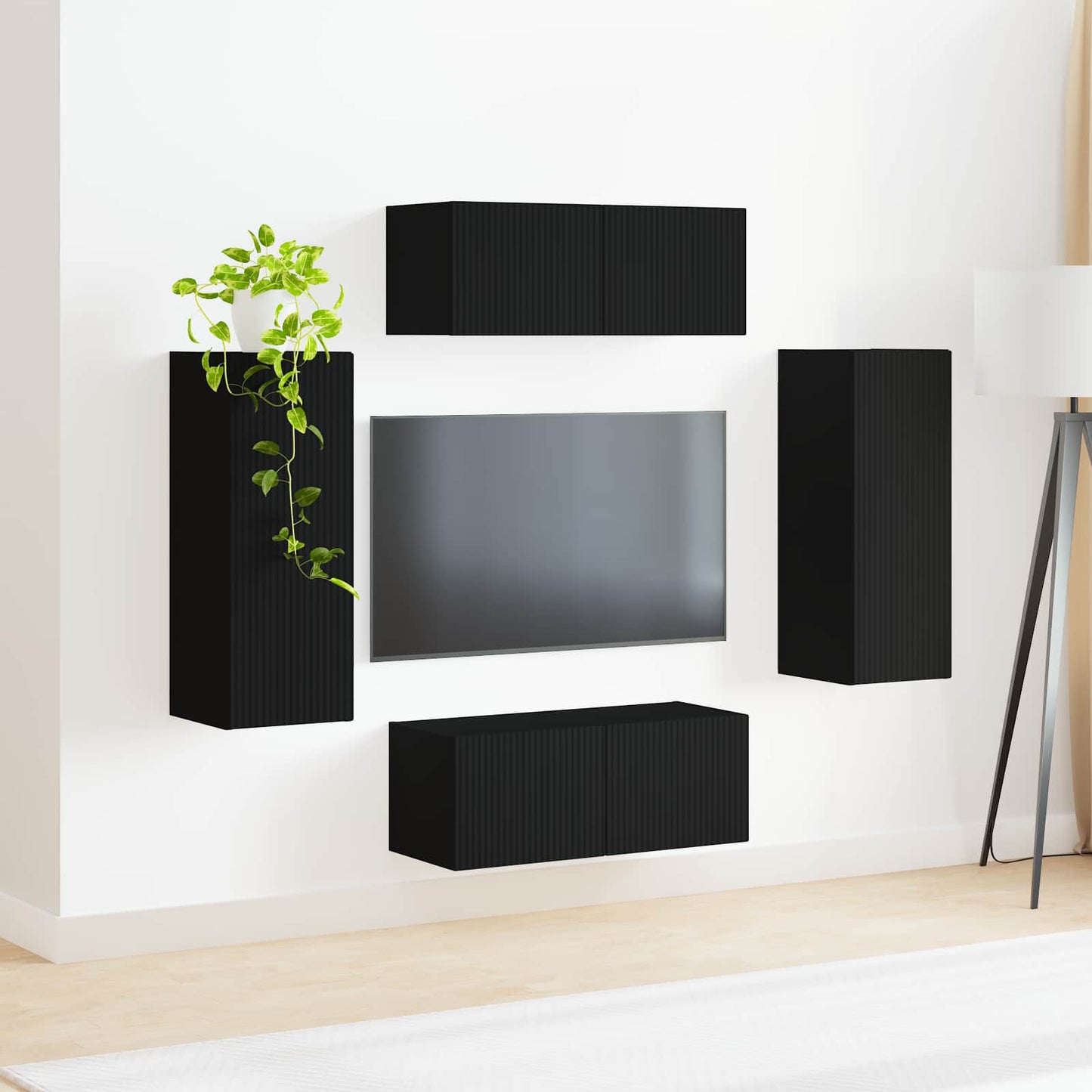 TV-Wandregal-Set Wandmontiert 4 pcs Schwarz Holzwerkstoff