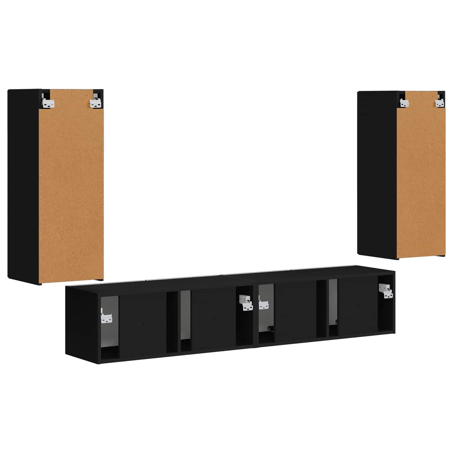 TV-Wandregal-Set Wandmontiert 4 pcs Schwarz Holzwerkstoff