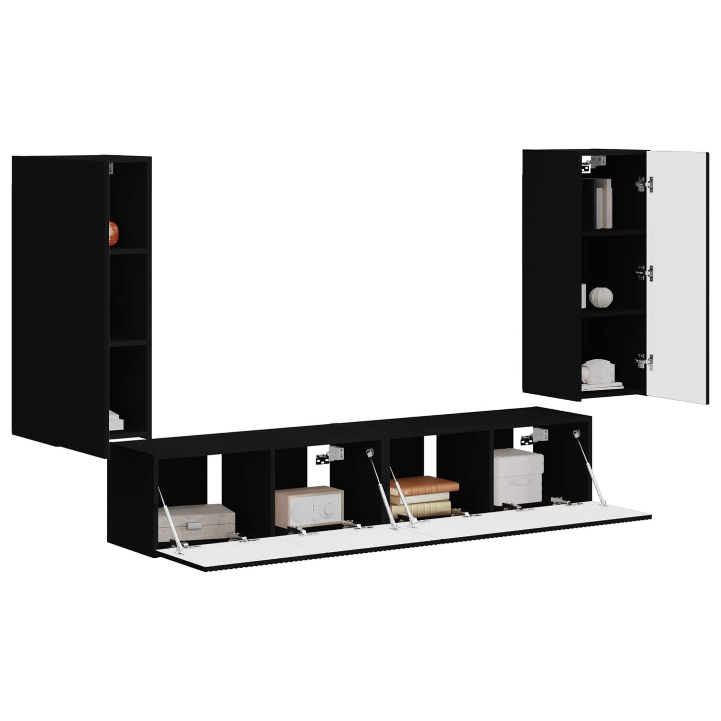 TV-Wandregal-Set Wandmontiert 4 pcs Schwarz Holzwerkstoff