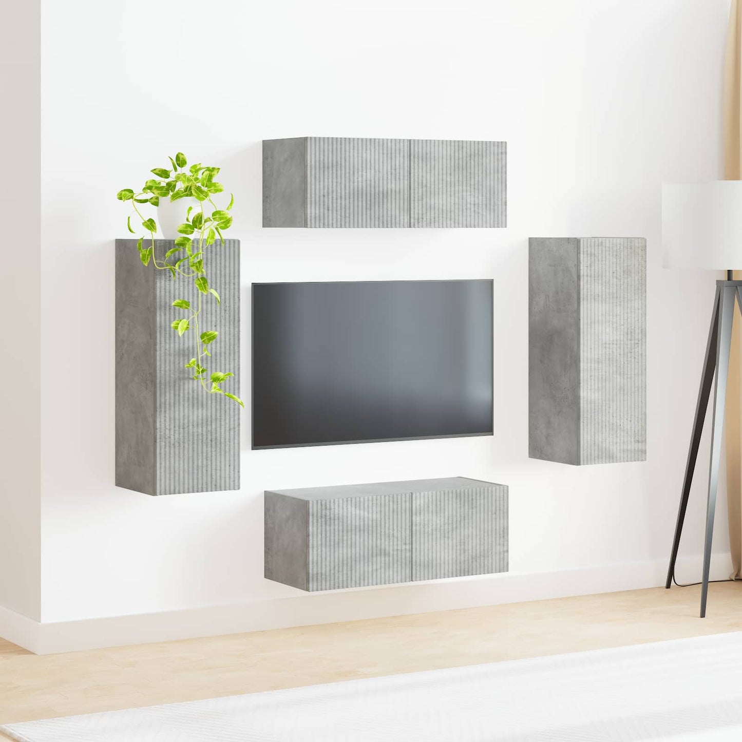TV-Wandregal-Set Wandmontiert 4 pcs Beton Grau Holzwerkstoff