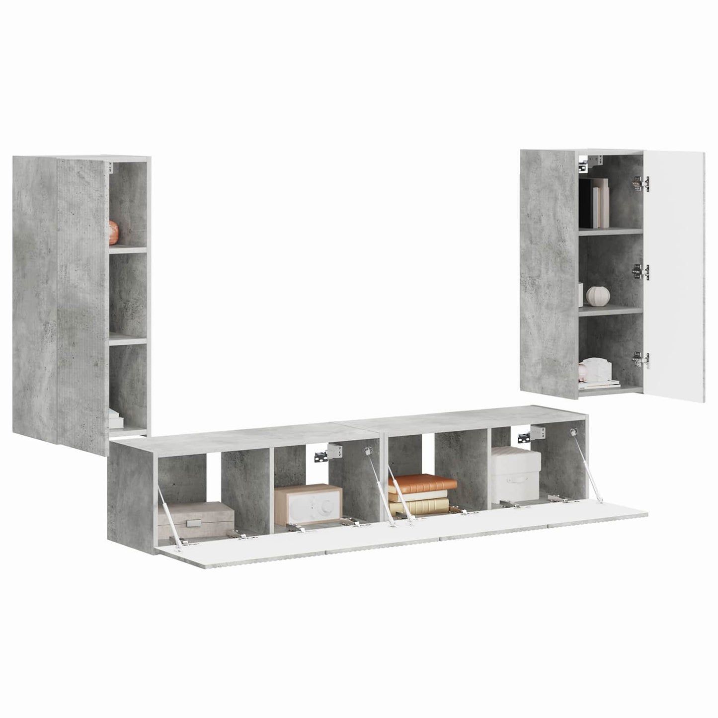 TV-Wandregal-Set Wandmontiert 4 pcs Beton Grau Holzwerkstoff