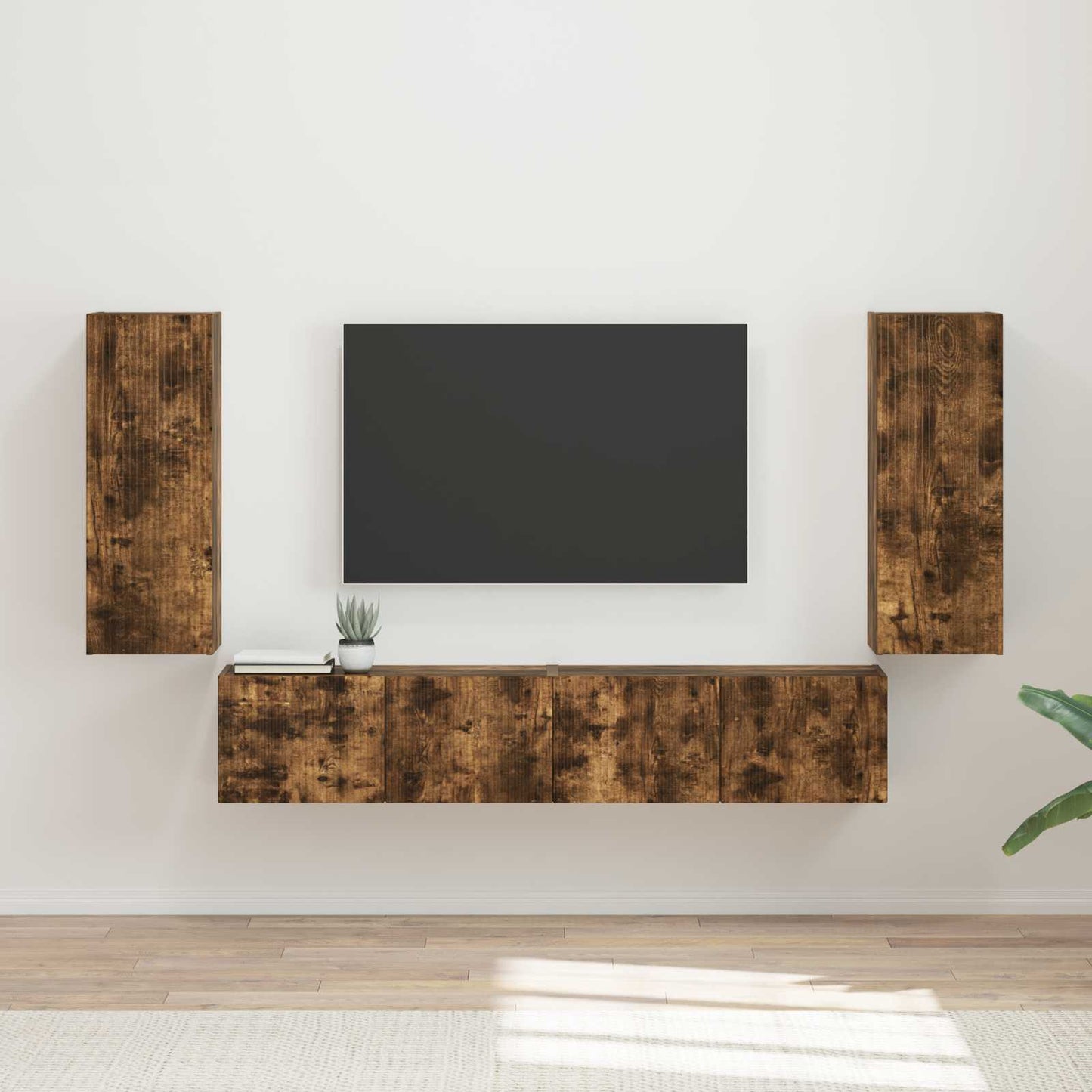 TV-Wandregal-Set 4 pcs Geräucherte Eiche Holzwerkstoff