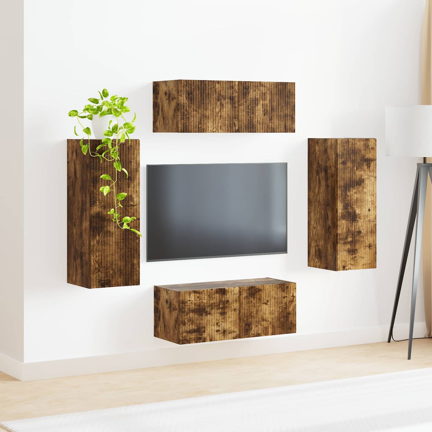 TV-Wandregal-Set 4 pcs Geräucherte Eiche Holzwerkstoff
