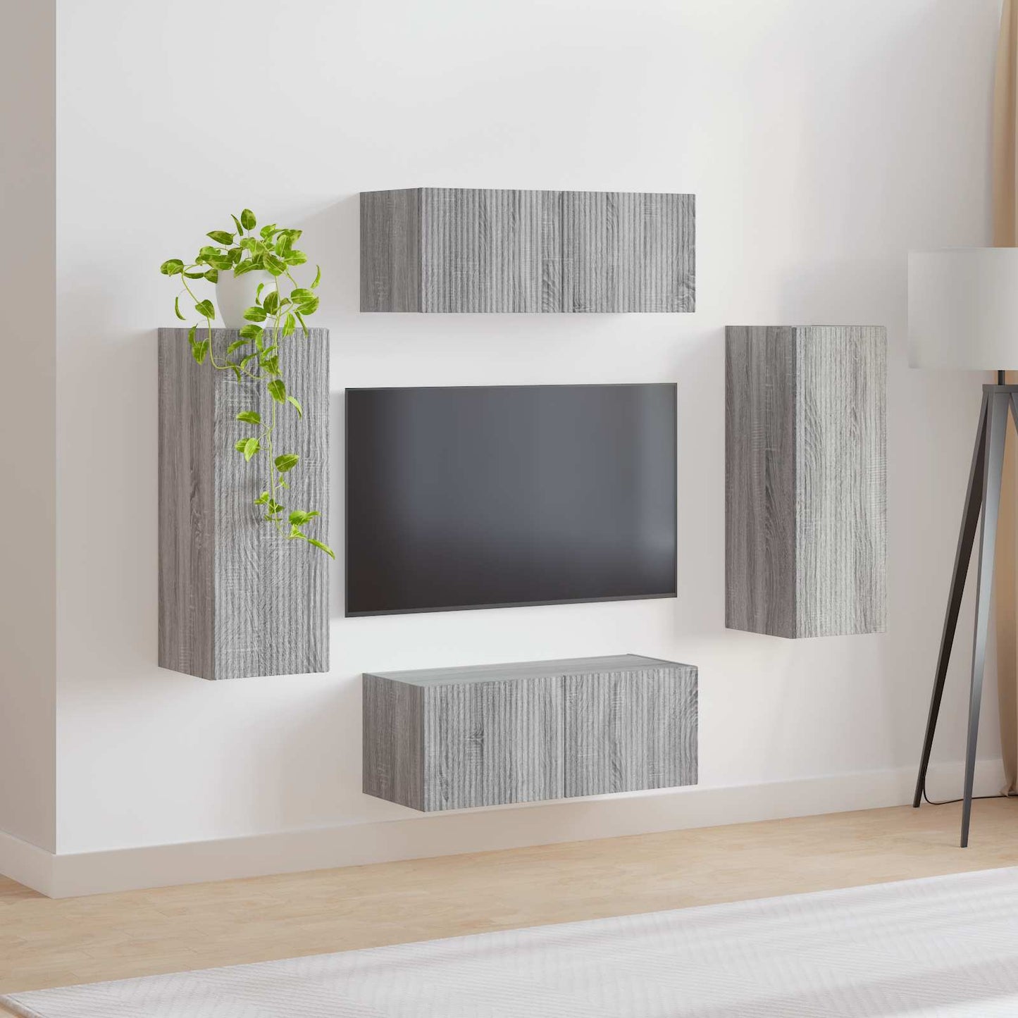 TV-Wandregal-Set Wandmontiert 4 pcs Graues Sonoma Holzwerkstoff