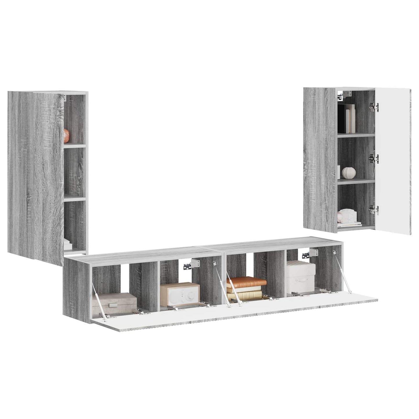 TV-Wandregal-Set Wandmontiert 4 pcs Graues Sonoma Holzwerkstoff