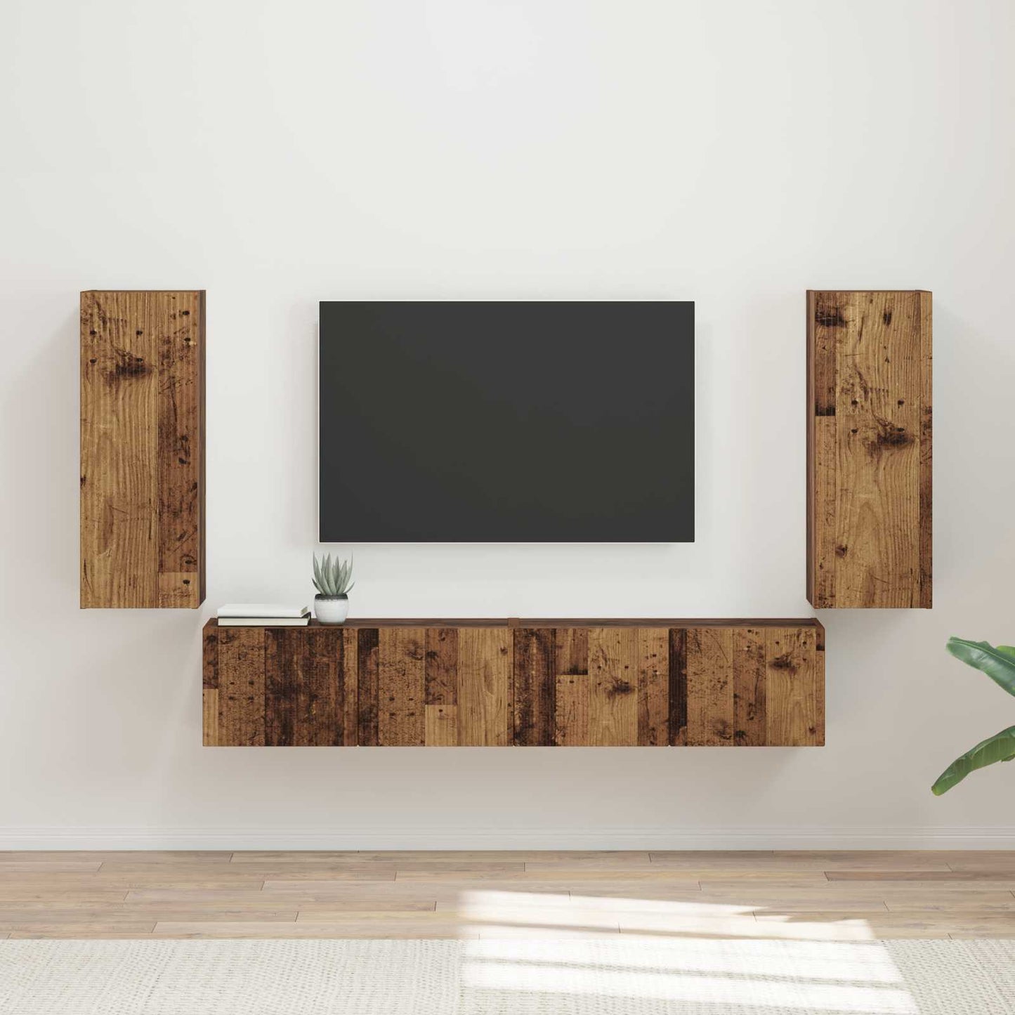 TV-Wandregal-Set Wandmontiert 4 pcs Altholz Holzwerkstoff