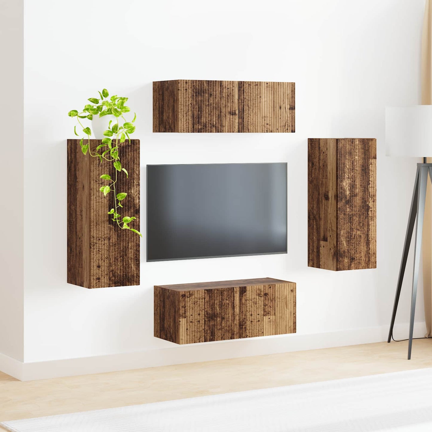 TV-Wandregal-Set Wandmontiert 4 pcs Altholz Holzwerkstoff
