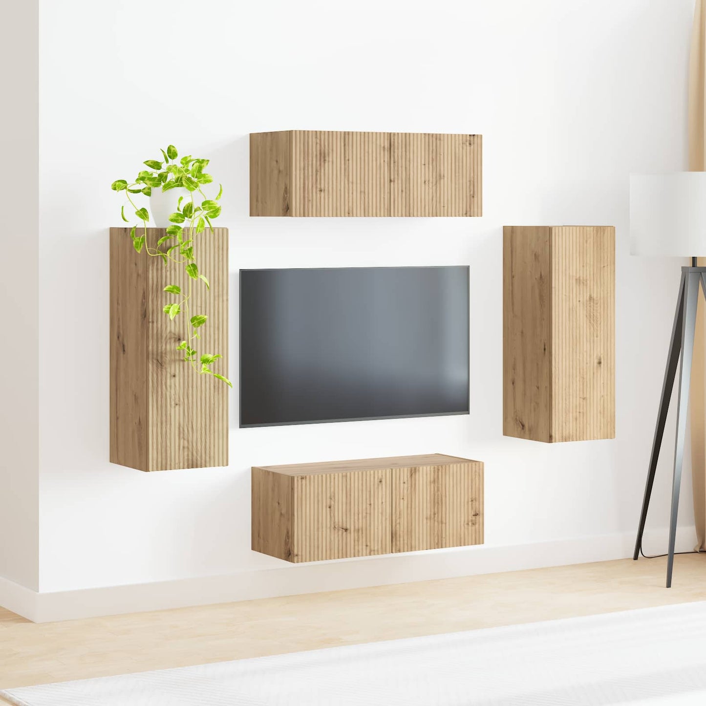 TV-Wandregal-Set Wandmontiert 4 pcs Artisan-Eiche Holzwerkstoff