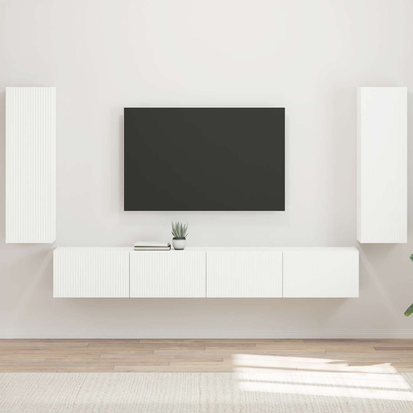 TV-Wandregal-Set Wandmontiert 4 pcs Weiß Holzwerkstoff