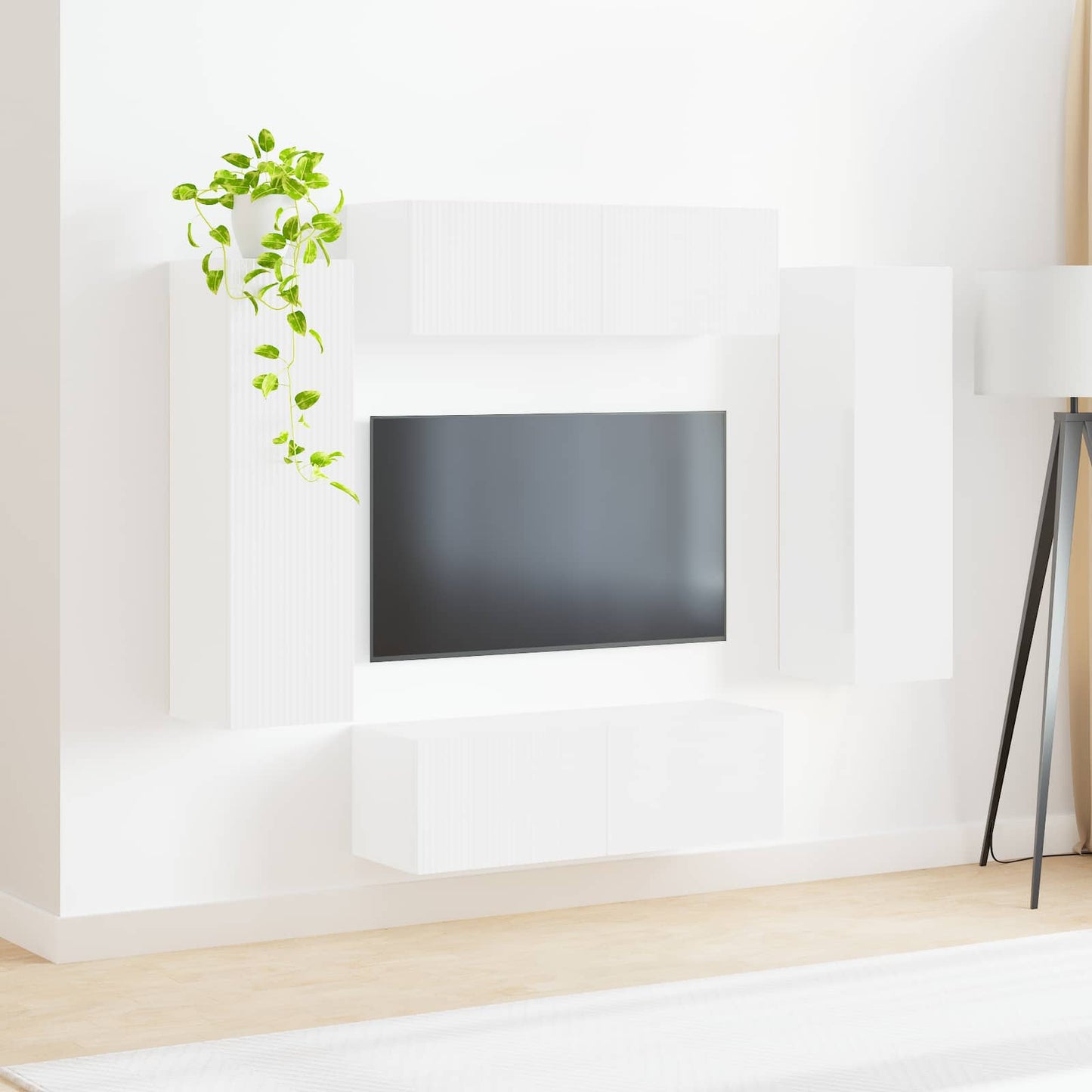 TV-Wandregal-Set Wandmontiert 4 pcs Weiß Holzwerkstoff