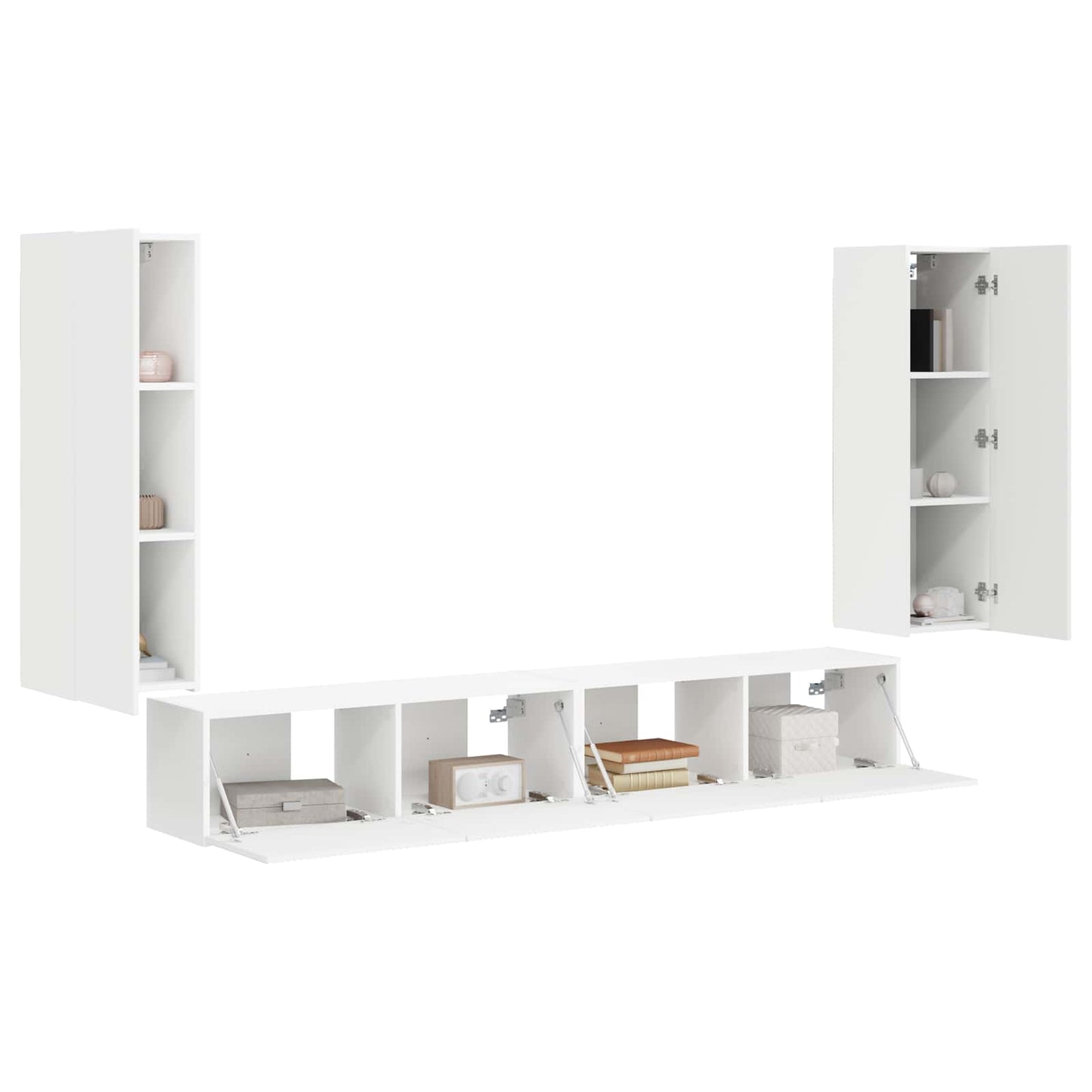 TV-Wandregal-Set Wandmontiert 4 pcs Weiß Holzwerkstoff
