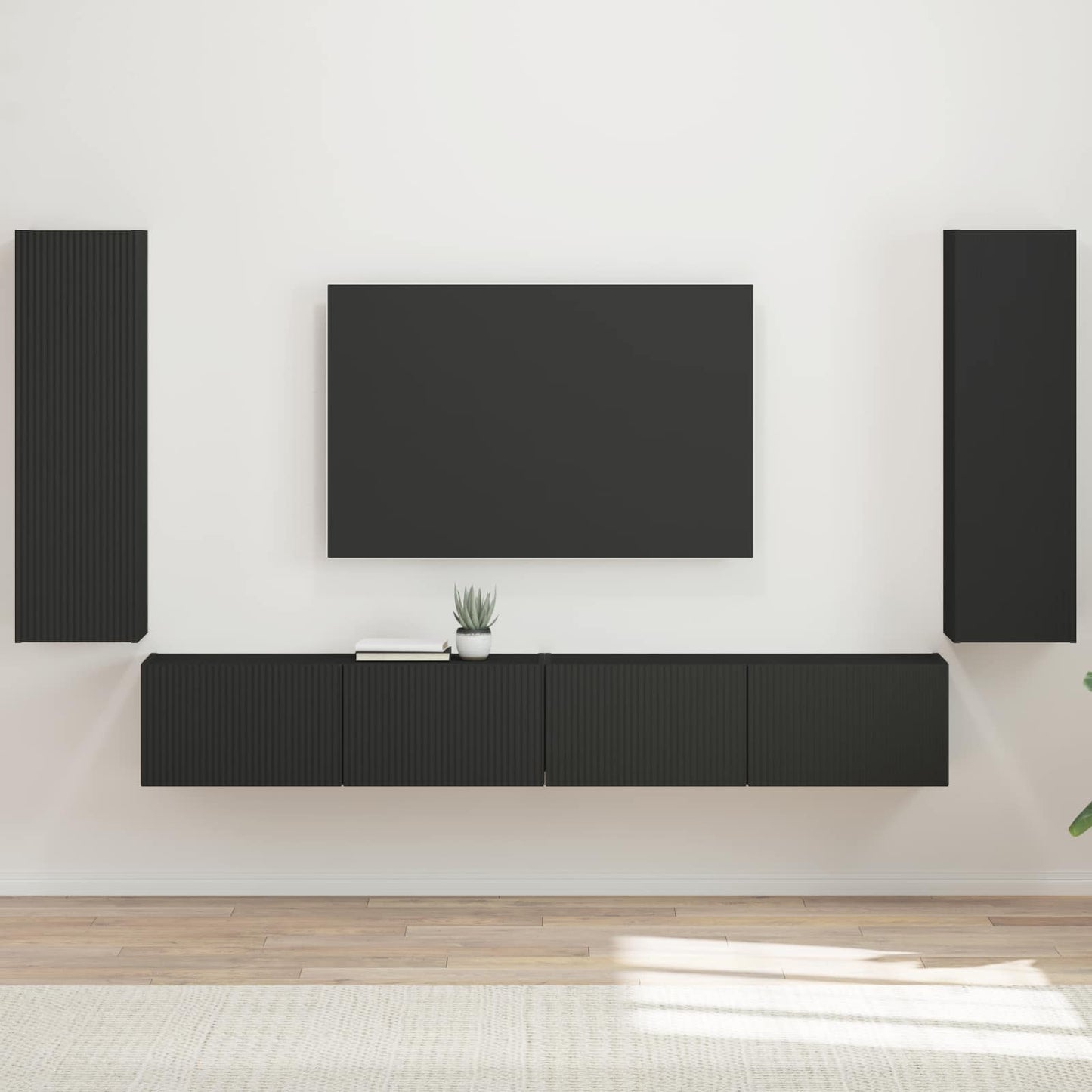 TV-Wandregal-Set Wandmontiert 4 pcs Schwarz Holzwerkstoff