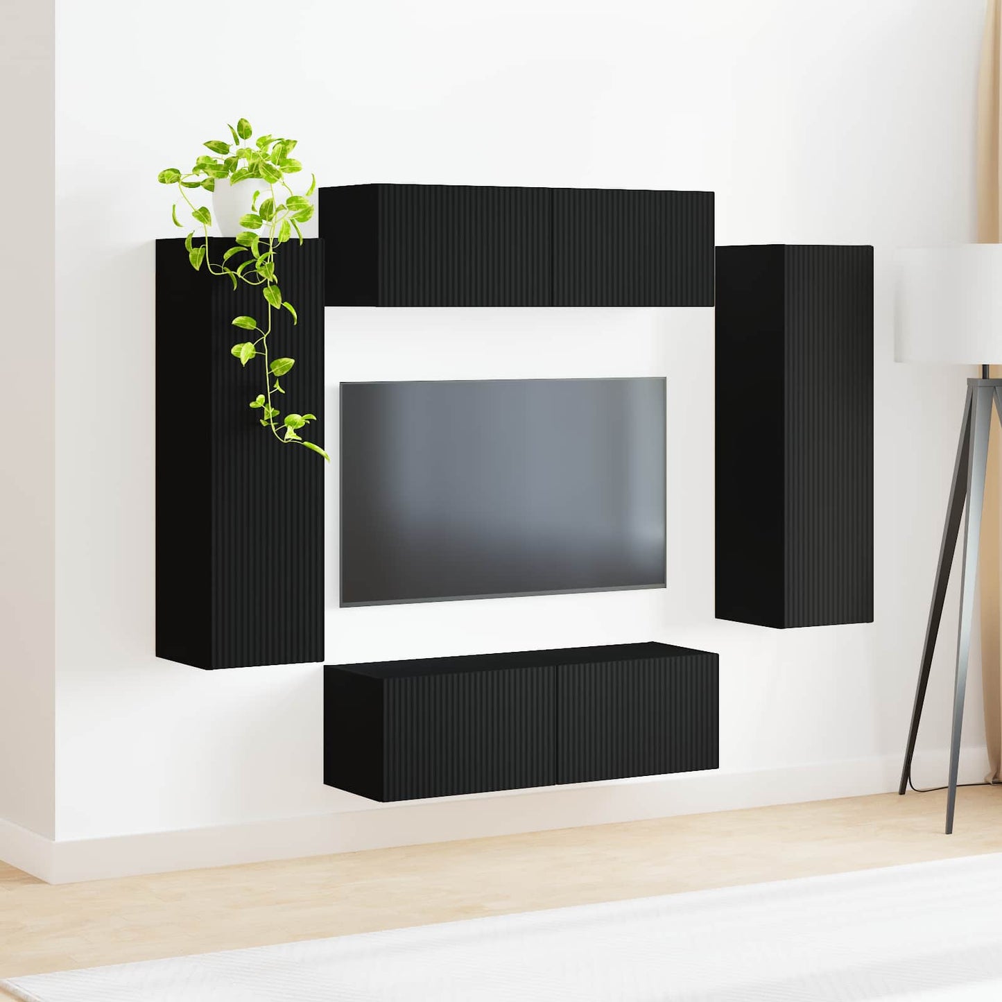 TV-Wandregal-Set Wandmontiert 4 pcs Schwarz Holzwerkstoff