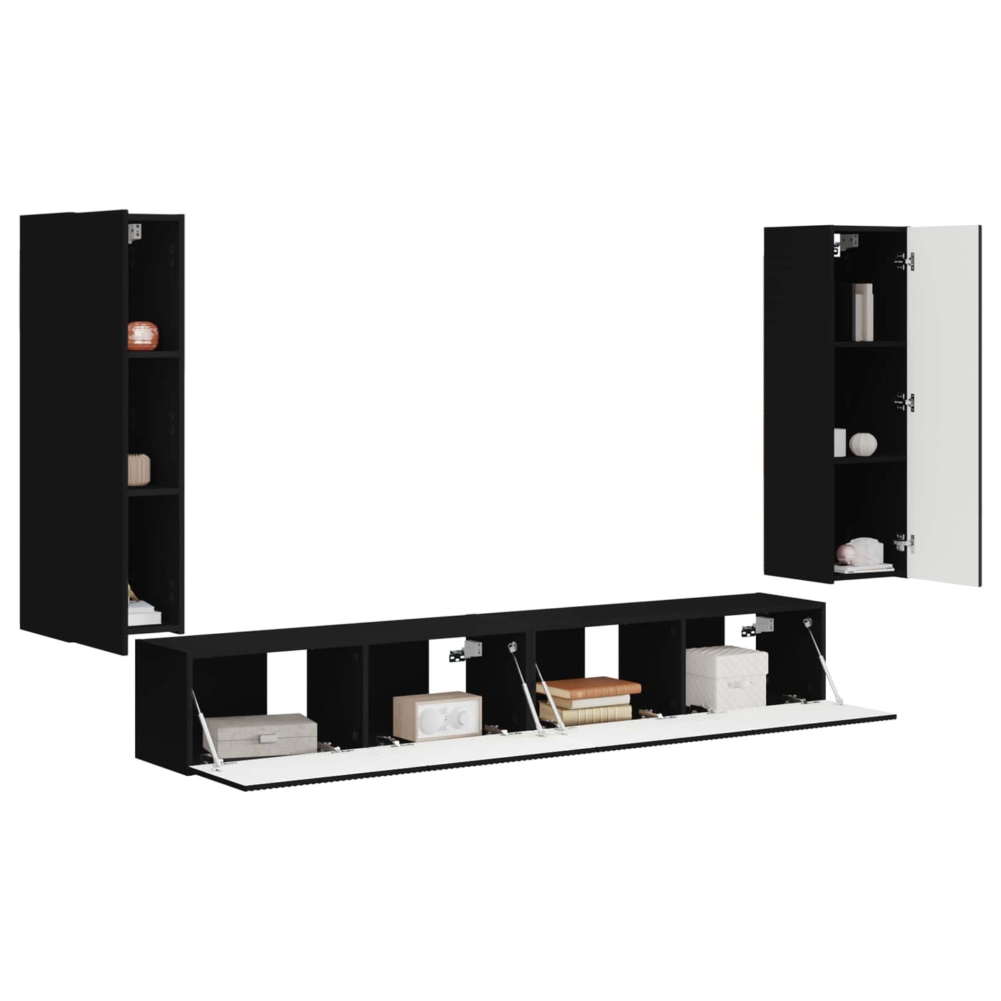 TV-Wandregal-Set Wandmontiert 4 pcs Schwarz Holzwerkstoff