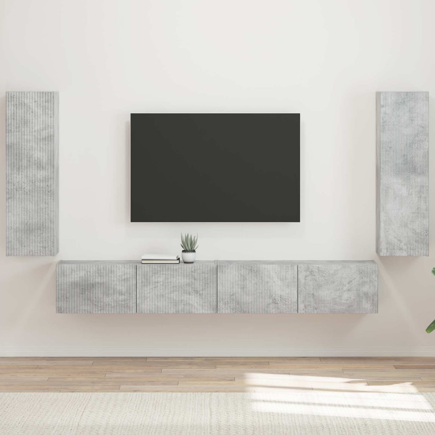 TV-Wandregal-Set Wandmontiert 4 pcs Beton Grau Holzwerkstoff