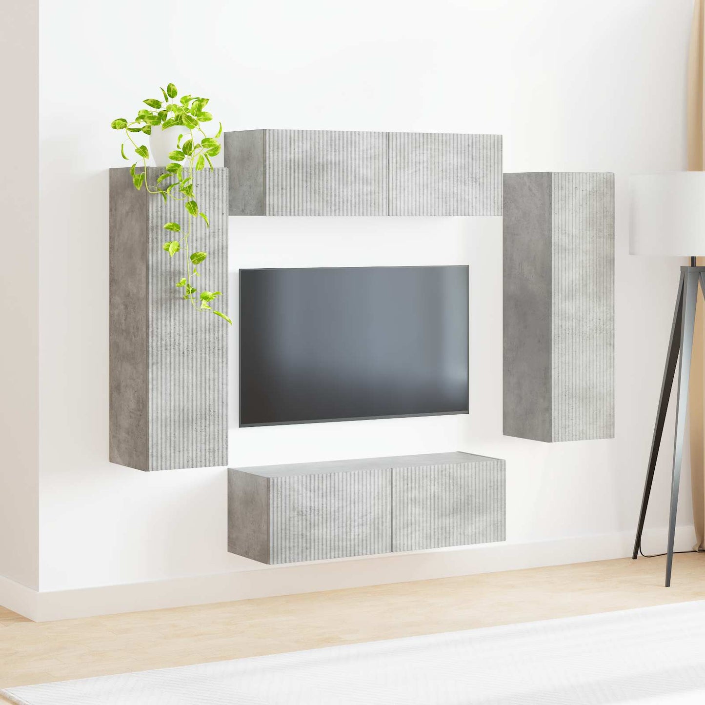 TV-Wandregal-Set Wandmontiert 4 pcs Beton Grau Holzwerkstoff