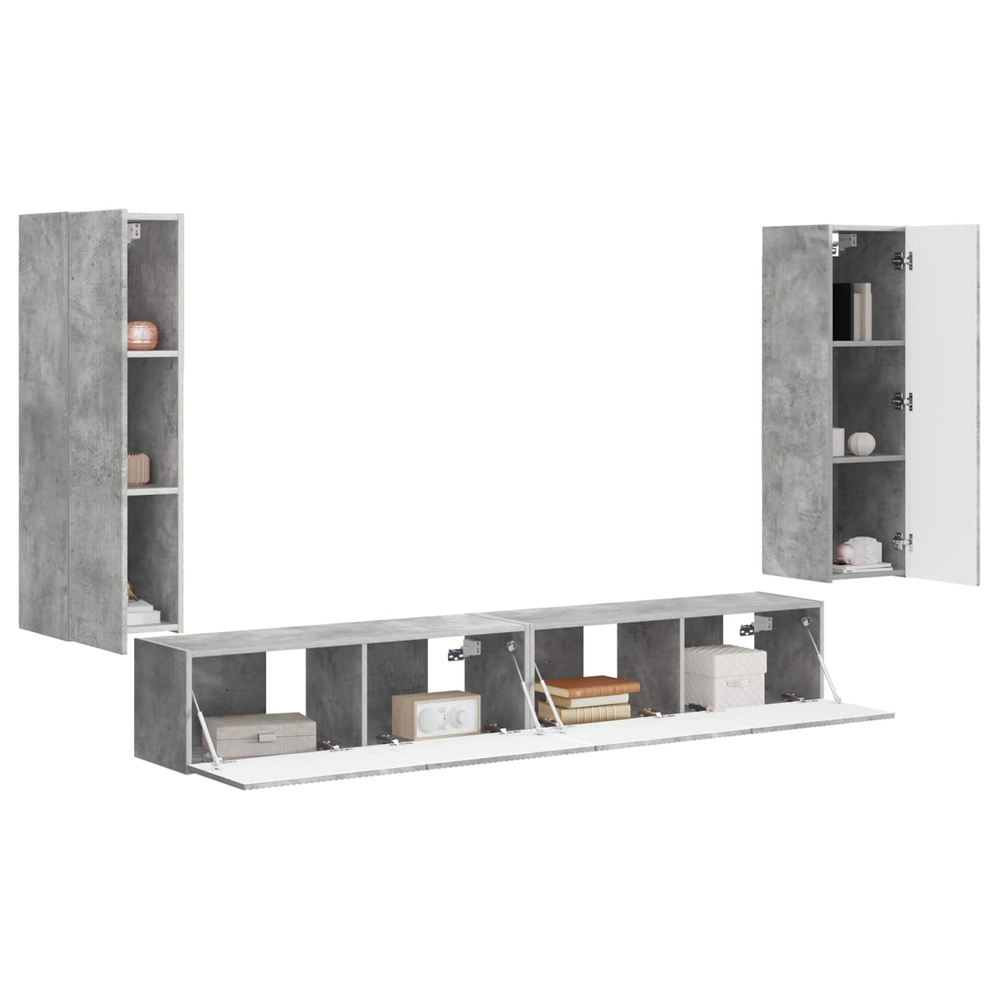 TV-Wandregal-Set Wandmontiert 4 pcs Beton Grau Holzwerkstoff