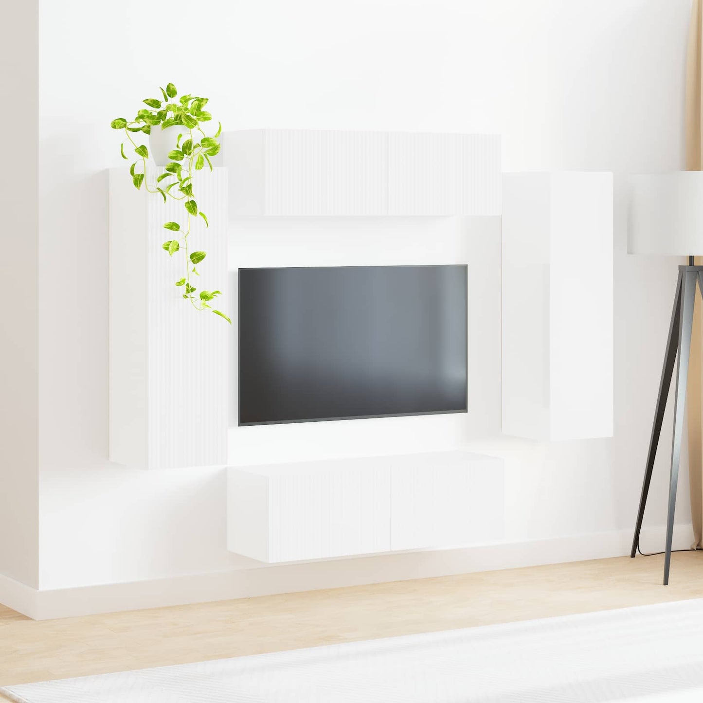 TV-Wandregal-Set 4 pcs Hochglanz Weiß Holzwerkstoff