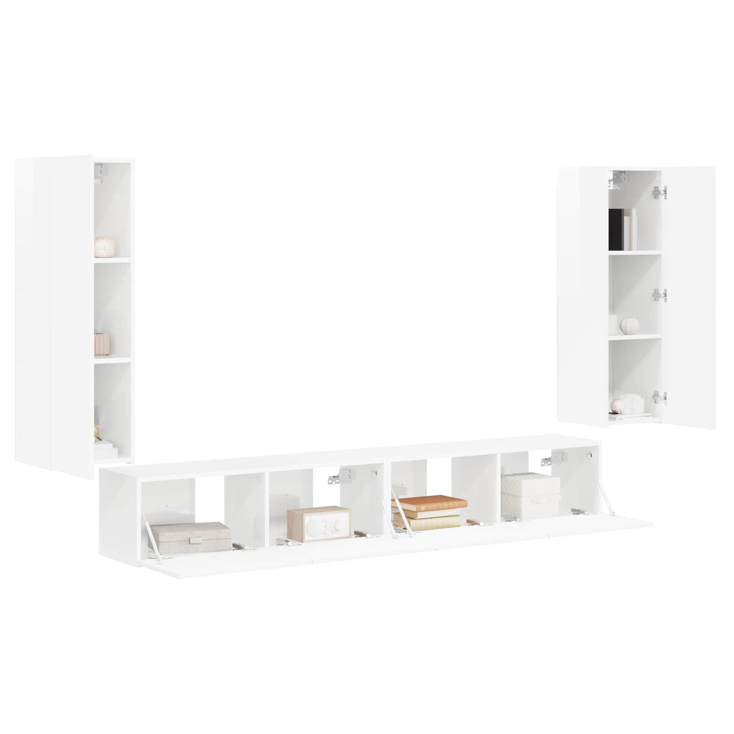 TV-Wandregal-Set 4 pcs Hochglanz Weiß Holzwerkstoff