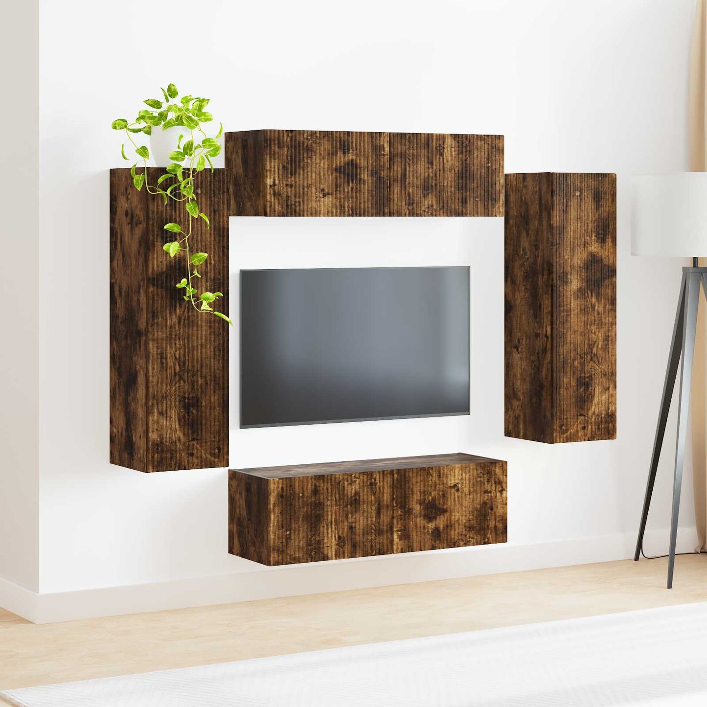 TV-Wandregal-Set 4 pcs Geräucherte Eiche Holzwerkstoff