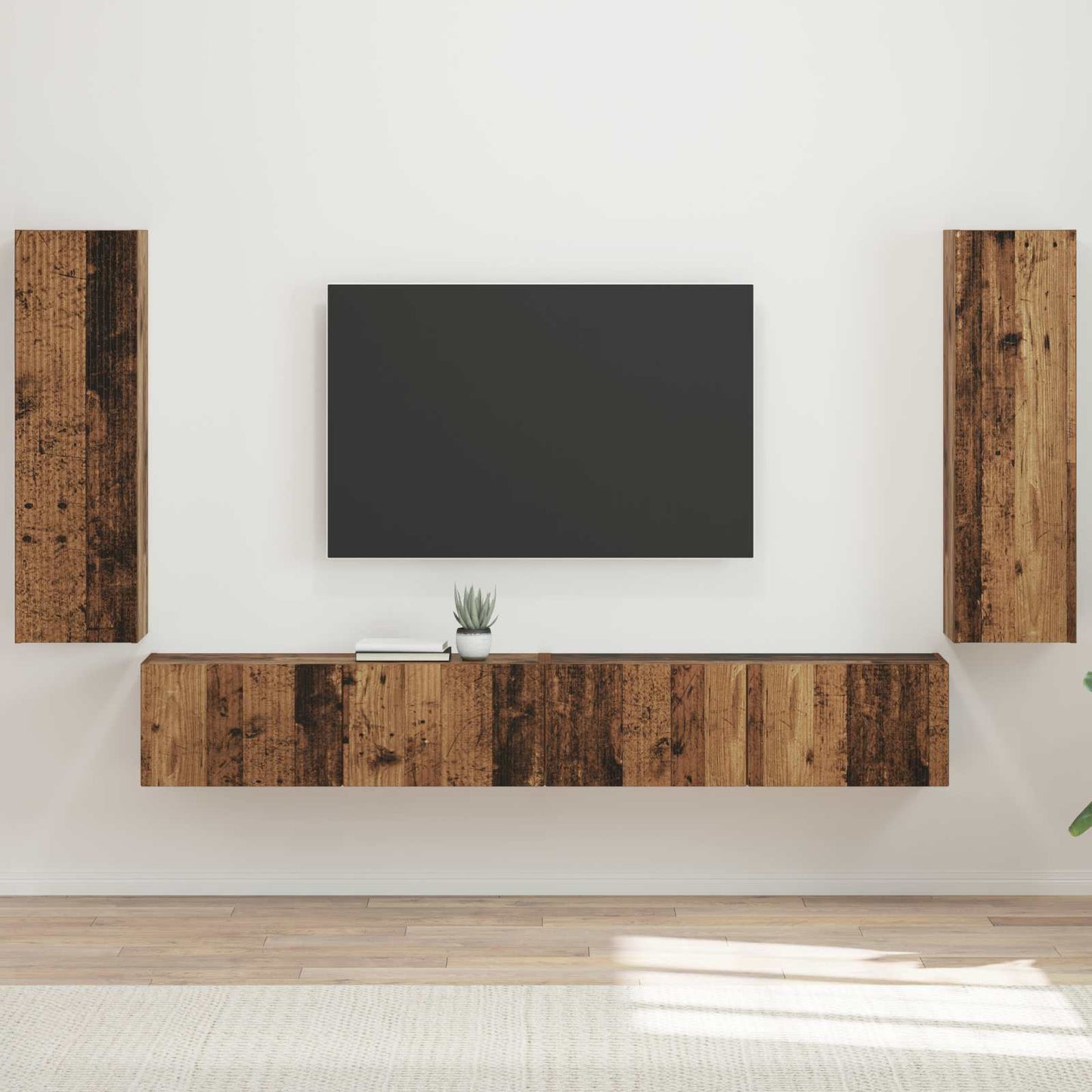 TV-Wandregal-Set Wandmontiert 4 pcs Altholz Holzwerkstoff