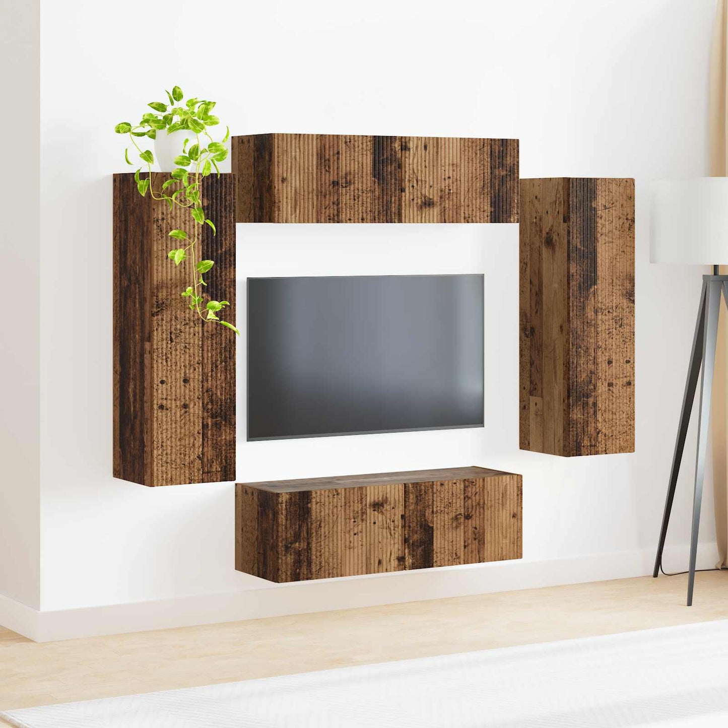 TV-Wandregal-Set Wandmontiert 4 pcs Altholz Holzwerkstoff