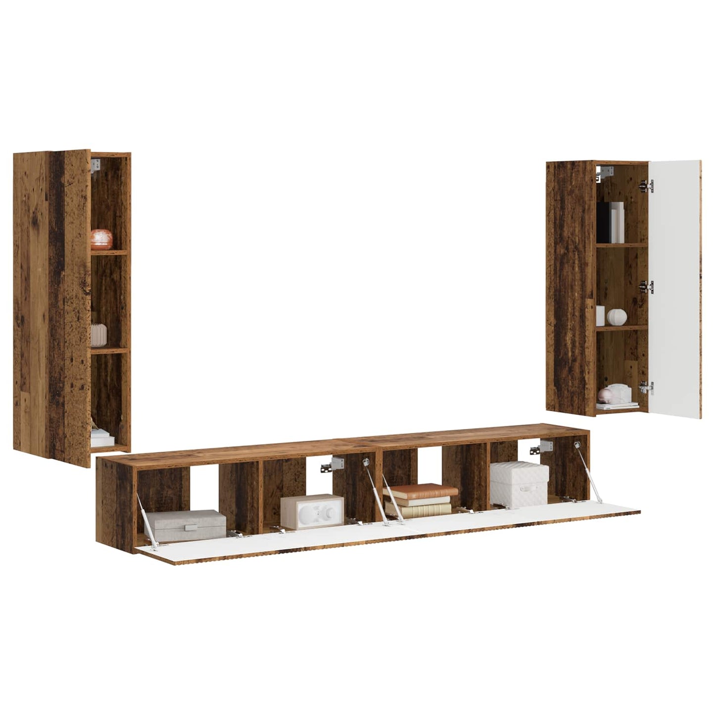 TV-Wandregal-Set Wandmontiert 4 pcs Altholz Holzwerkstoff