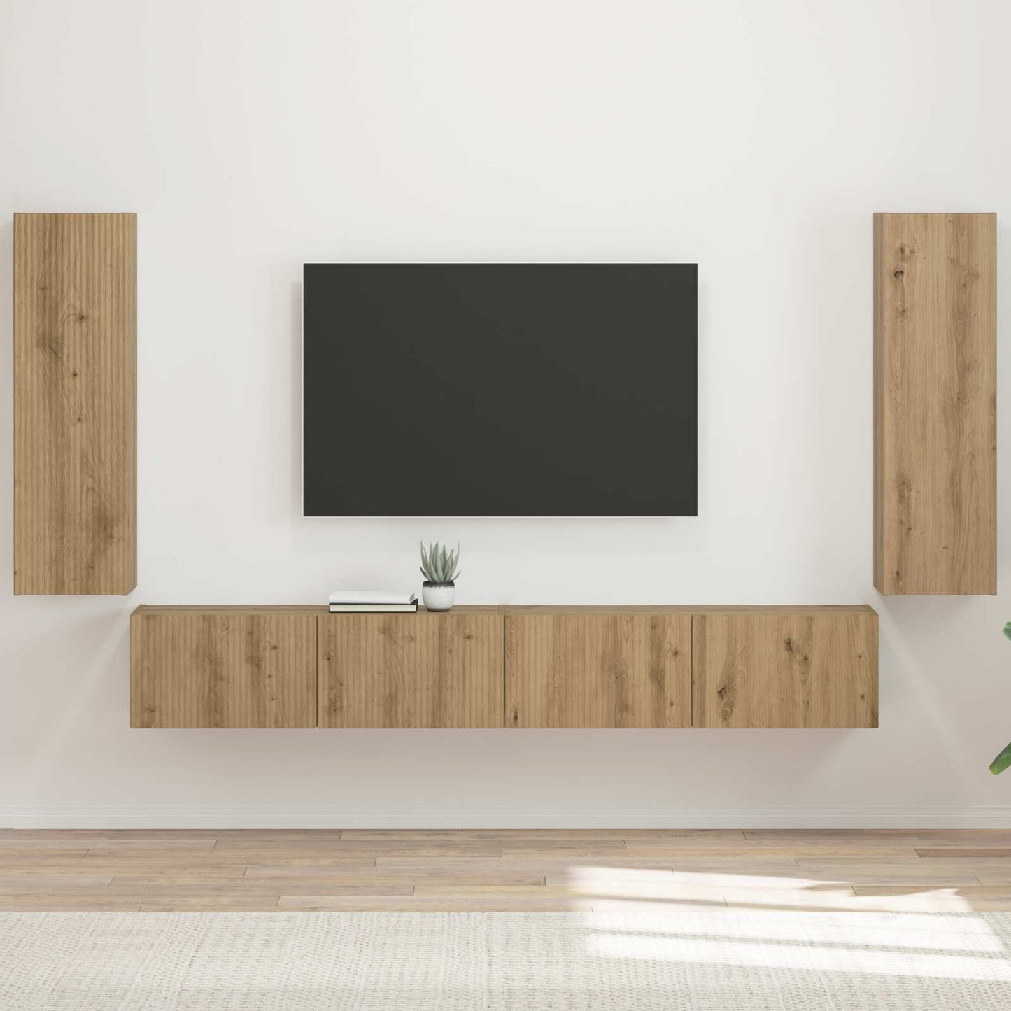 TV-Wandregal-Set Wandmontiert 4 pcs Artisan-Eiche Holzwerkstoff