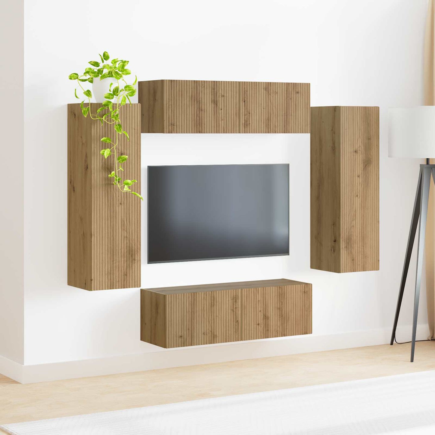TV-Wandregal-Set Wandmontiert 4 pcs Artisan-Eiche Holzwerkstoff