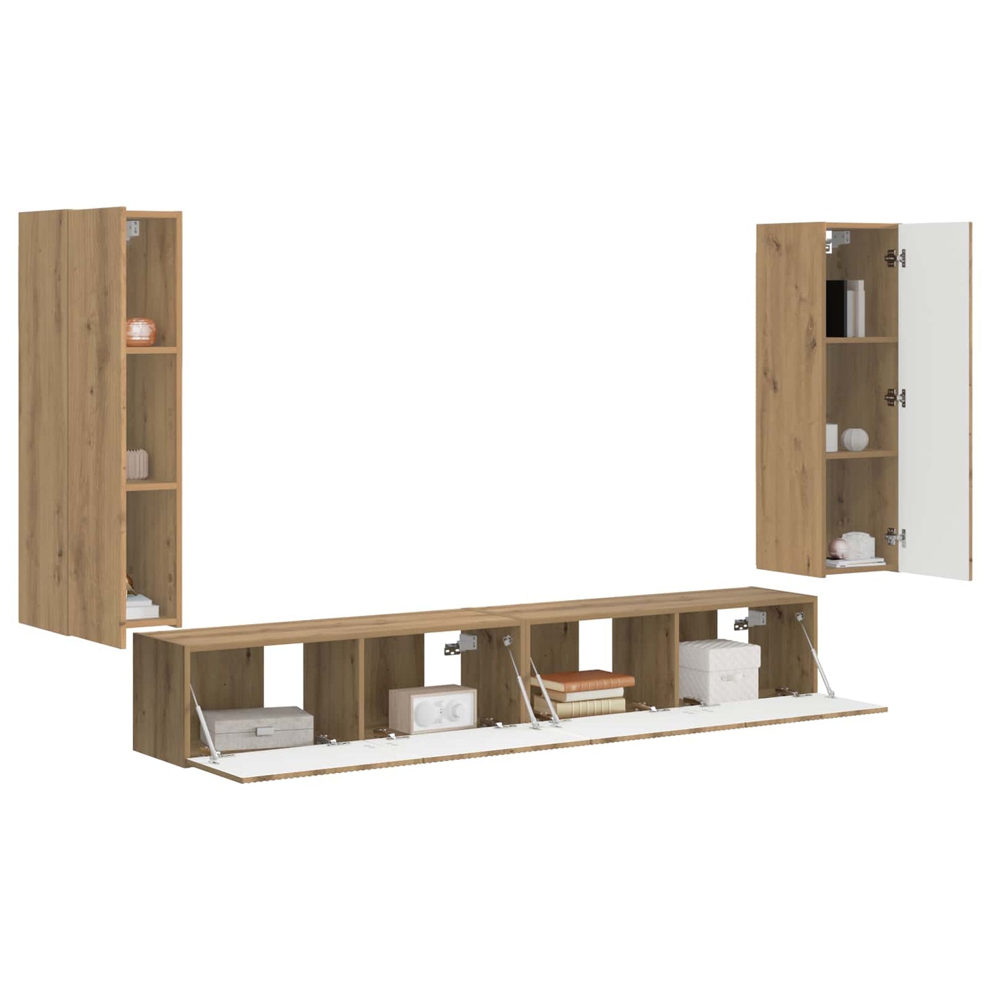 TV-Wandregal-Set Wandmontiert 4 pcs Artisan-Eiche Holzwerkstoff