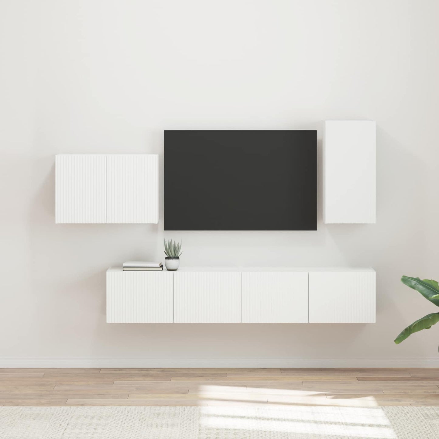 TV-Wandregal-Set Wandmontiert 4 pcs Weiß Holzwerkstoff