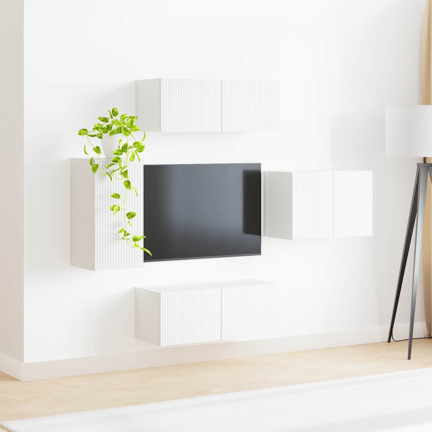 TV-Wandregal-Set Wandmontiert 4 pcs Weiß Holzwerkstoff