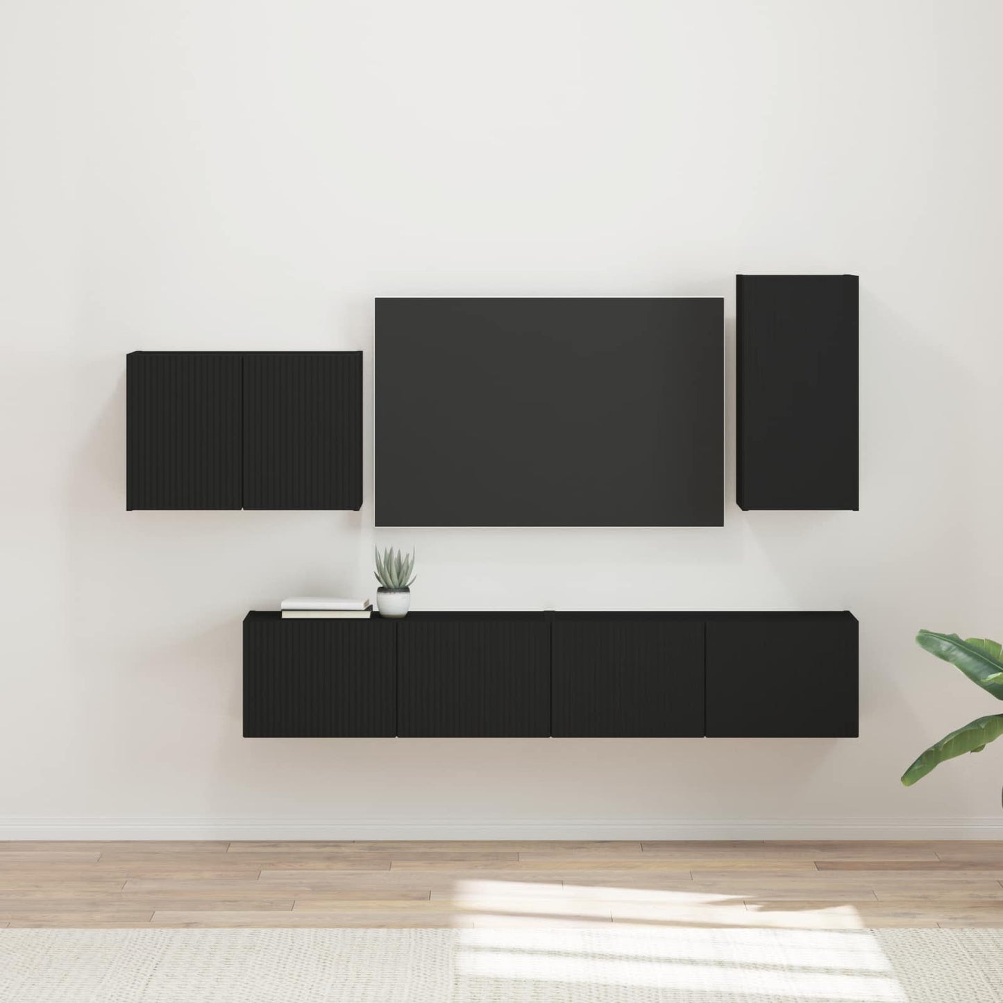 TV-Wandregal-Set Wandmontiert 4 pcs Schwarz Holzwerkstoff