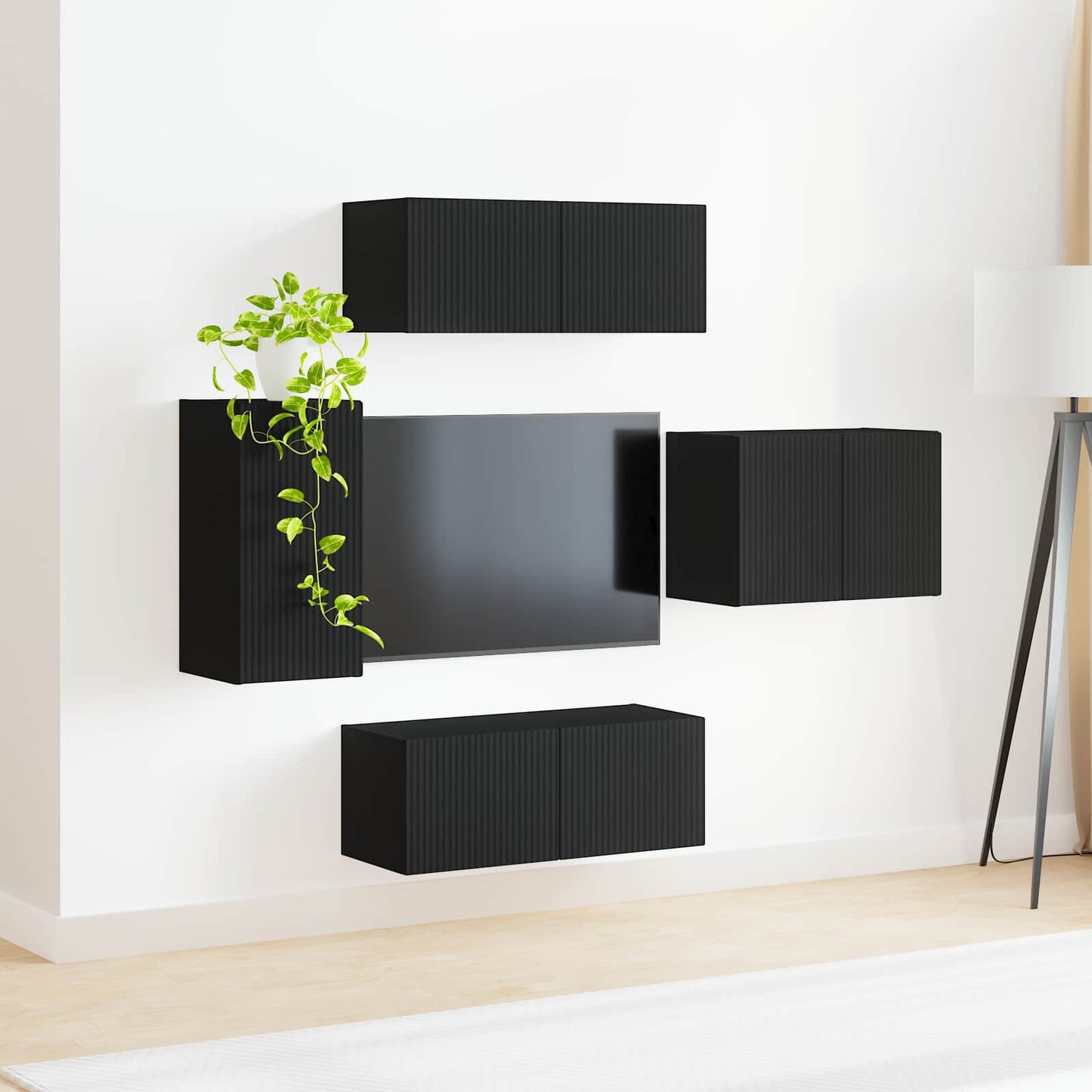TV-Wandregal-Set Wandmontiert 4 pcs Schwarz Holzwerkstoff