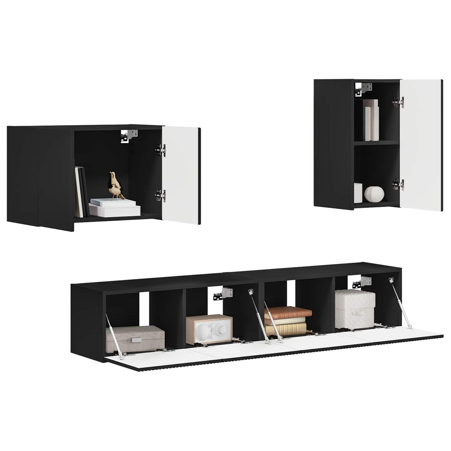 TV-Wandregal-Set Wandmontiert 4 pcs Schwarz Holzwerkstoff