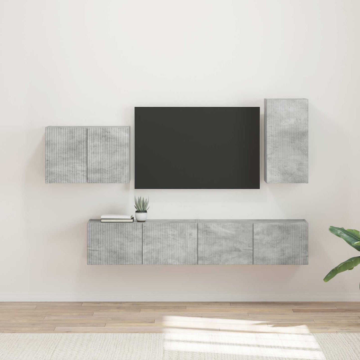 TV-Wandregal-Set Wandmontiert 4 pcs Beton Grau Holzwerkstoff