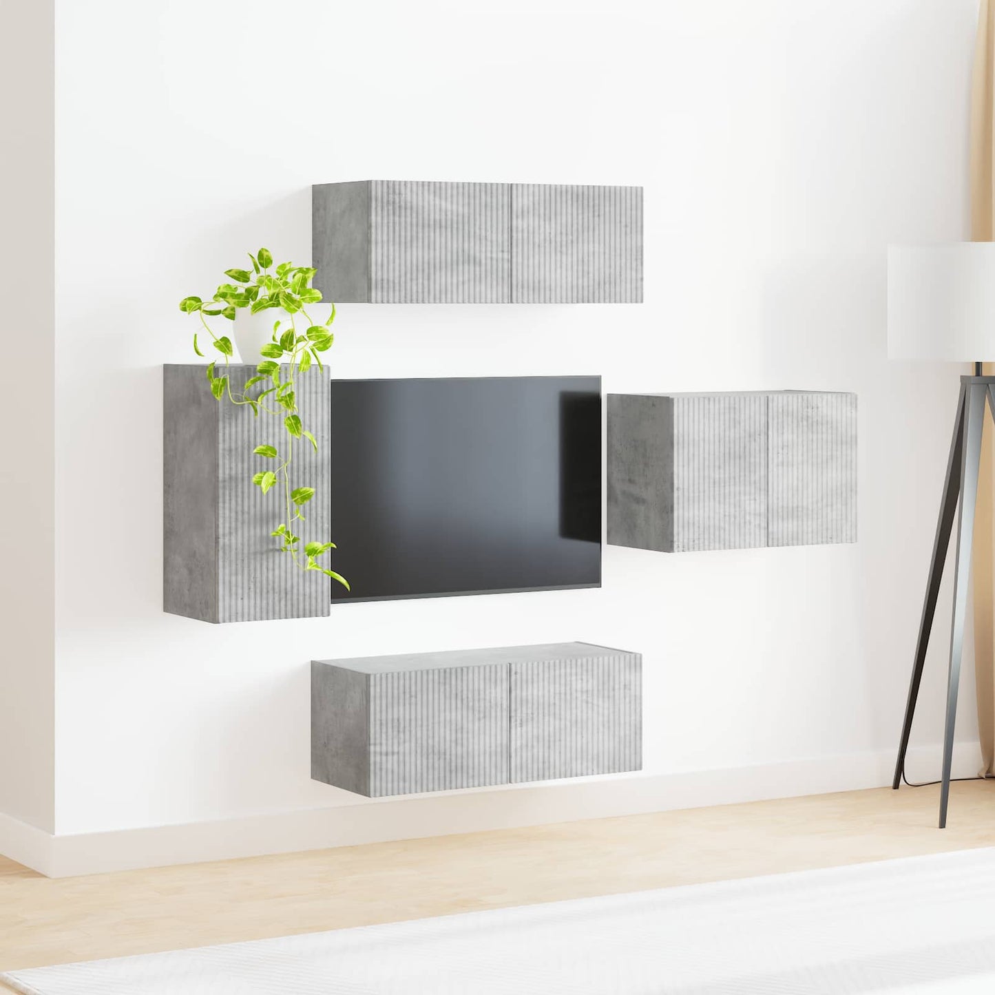 TV-Wandregal-Set Wandmontiert 4 pcs Beton Grau Holzwerkstoff