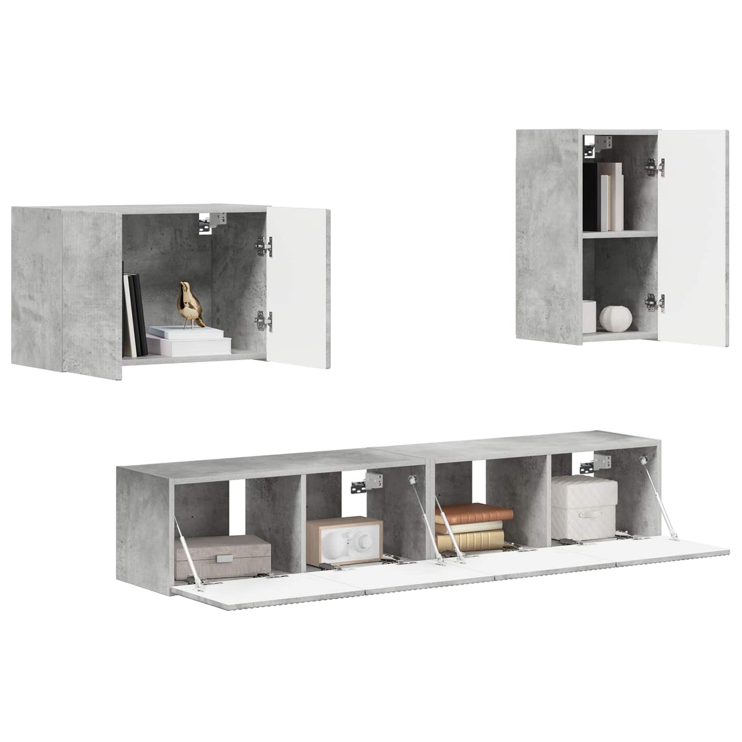 TV-Wandregal-Set Wandmontiert 4 pcs Beton Grau Holzwerkstoff