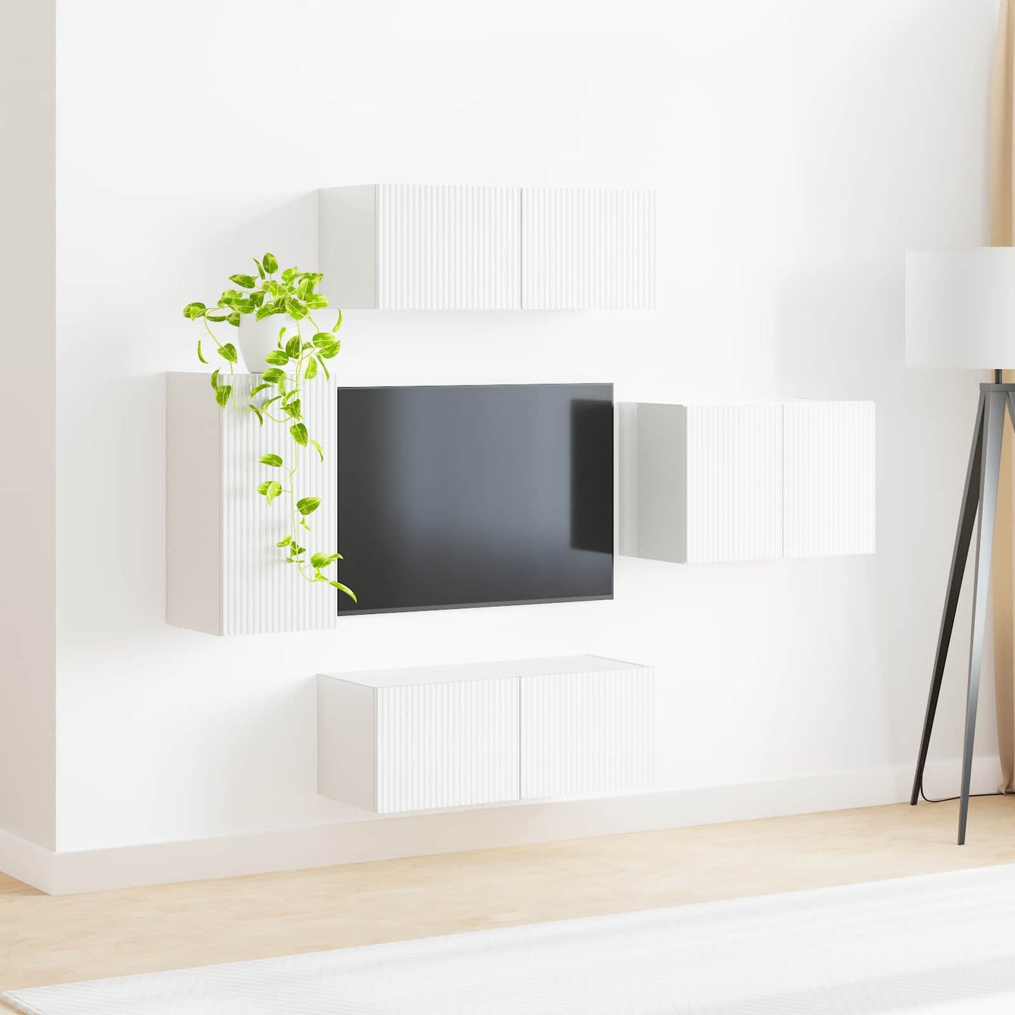 TV-Wandregal-Set 4 pcs Hochglanz Weiß Holzwerkstoff