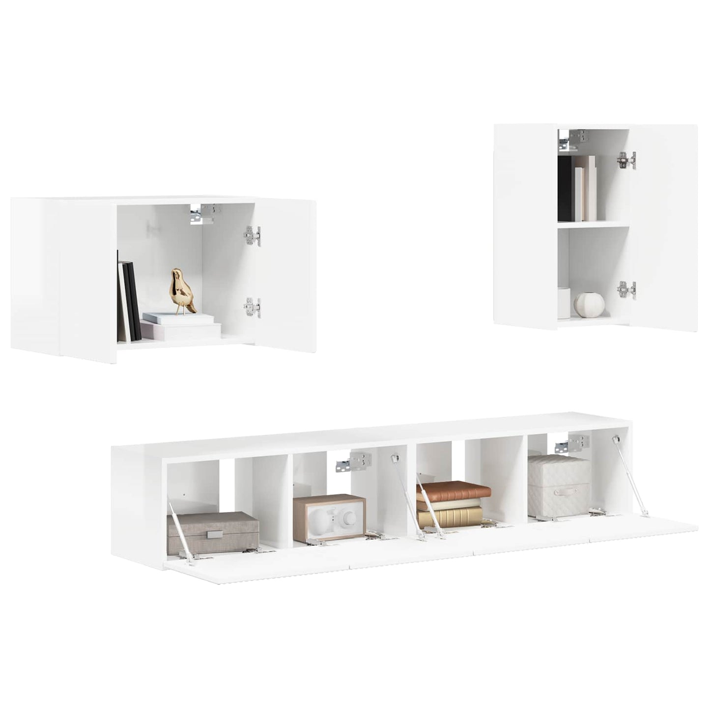 TV-Wandregal-Set 4 pcs Hochglanz Weiß Holzwerkstoff