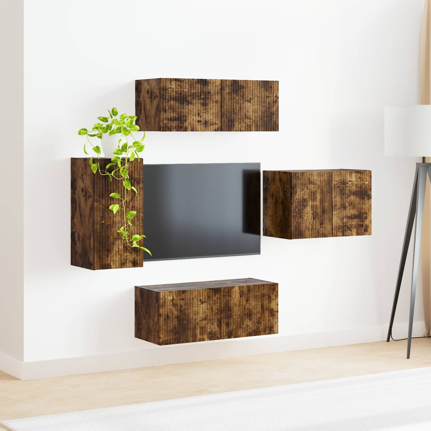TV-Wandregal-Set 4 pcs Geräucherte Eiche Holzwerkstoff