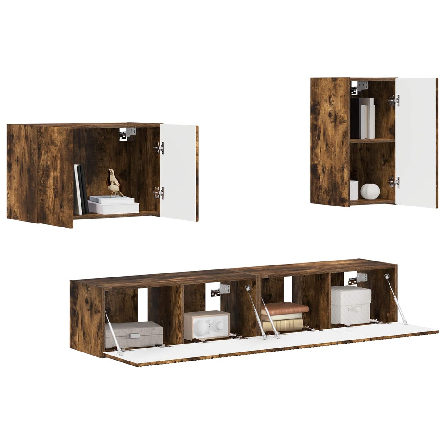 TV-Wandregal-Set 4 pcs Geräucherte Eiche Holzwerkstoff