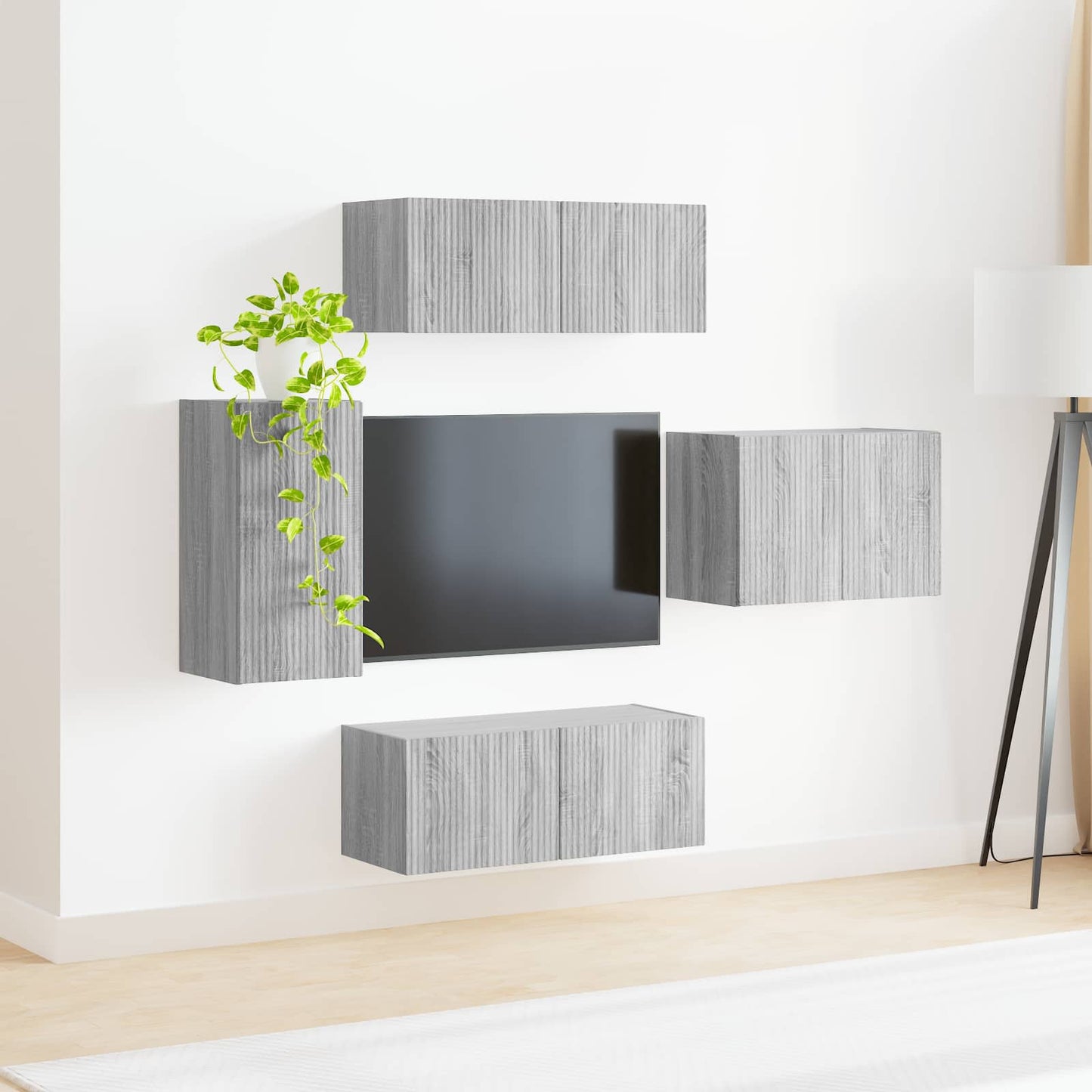 TV-Wandregal-Set Wandmontiert 4 pcs Graues Sonoma Holzwerkstoff