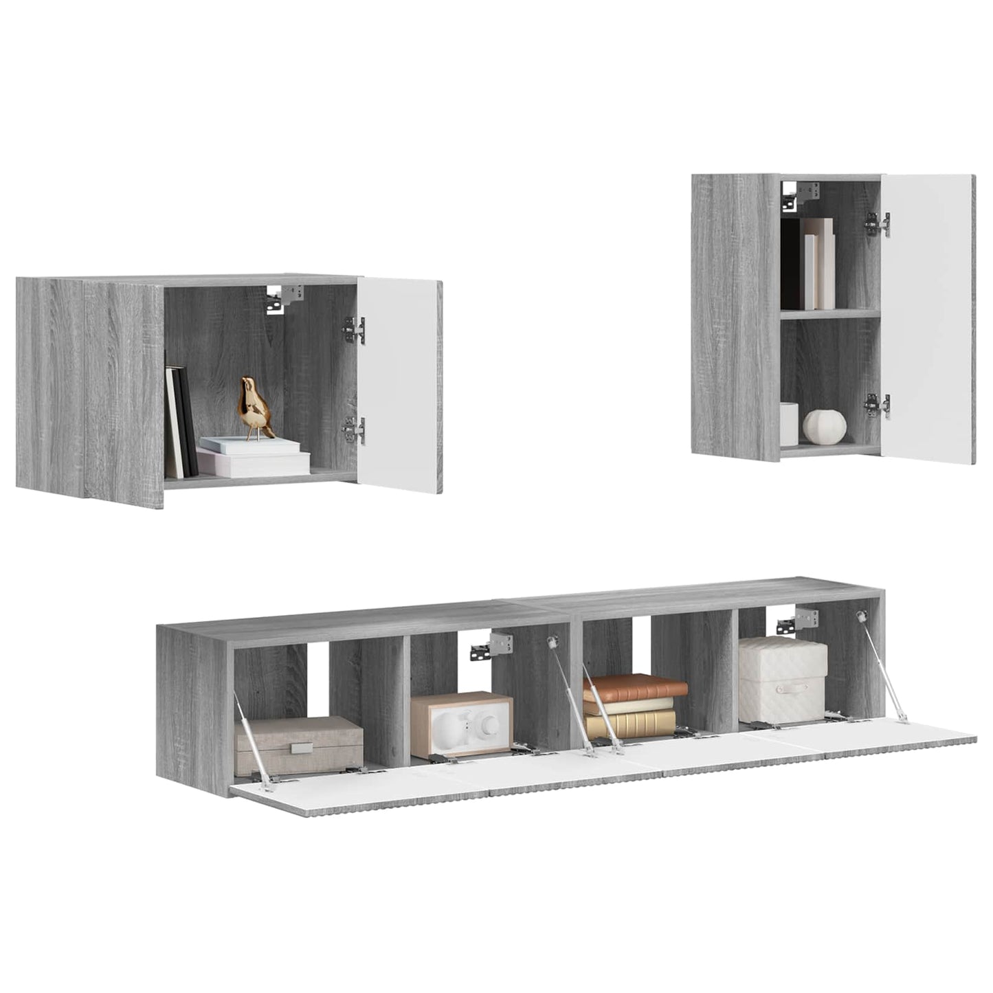 TV-Wandregal-Set Wandmontiert 4 pcs Graues Sonoma Holzwerkstoff