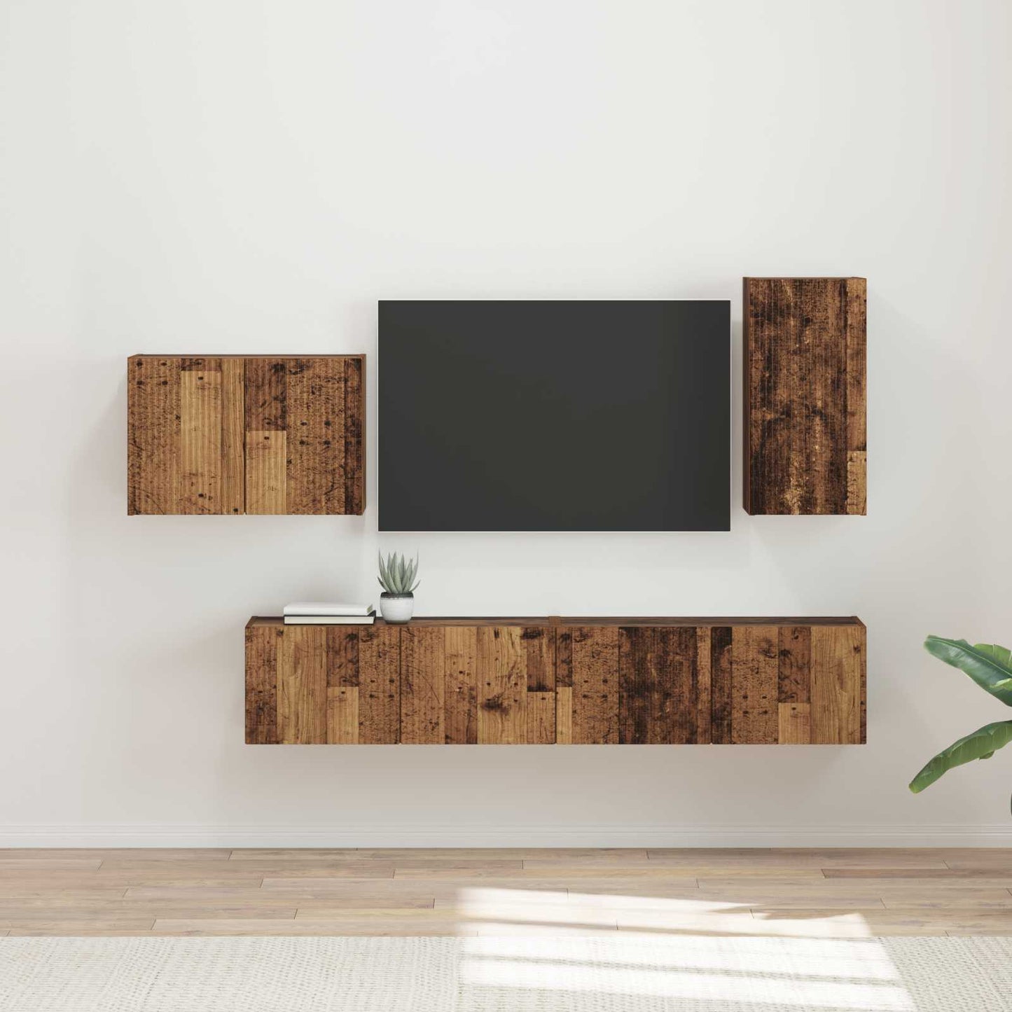 TV-Wandregal-Set Wandmontiert 4 pcs Altholz Holzwerkstoff