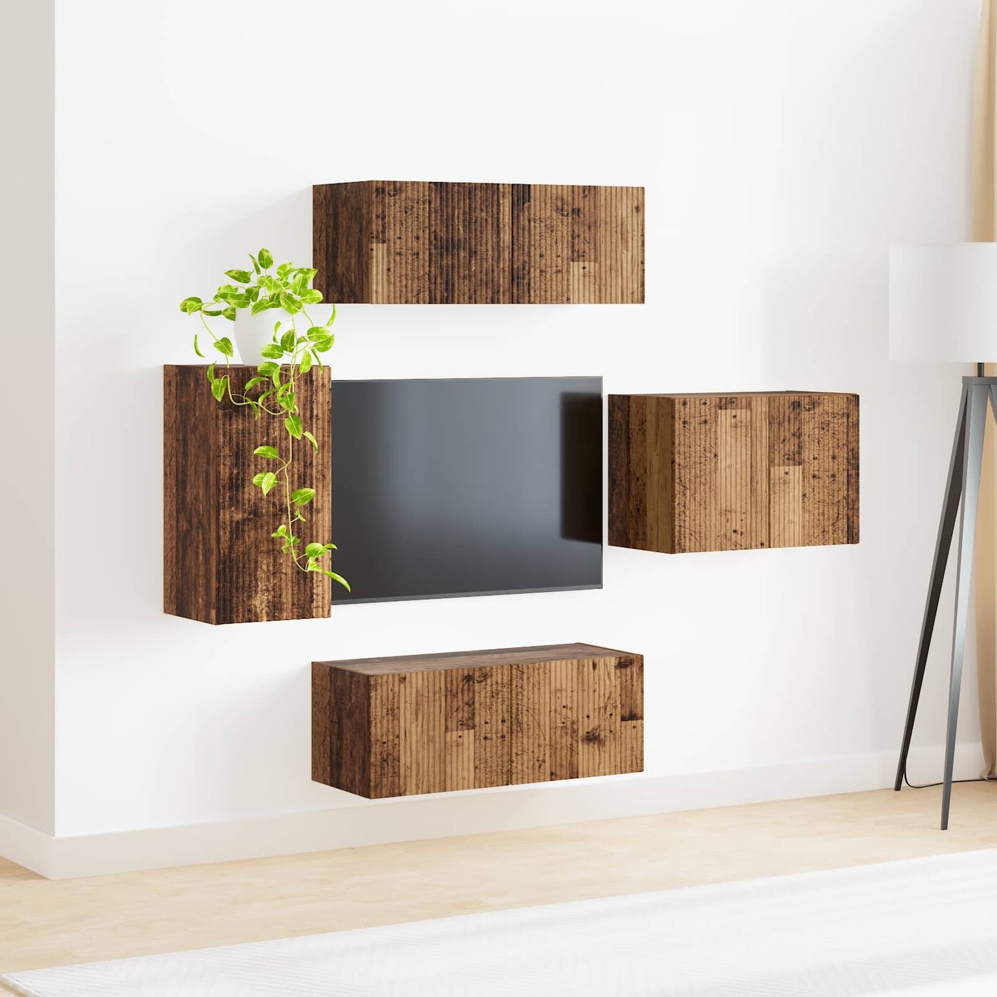 TV-Wandregal-Set Wandmontiert 4 pcs Altholz Holzwerkstoff